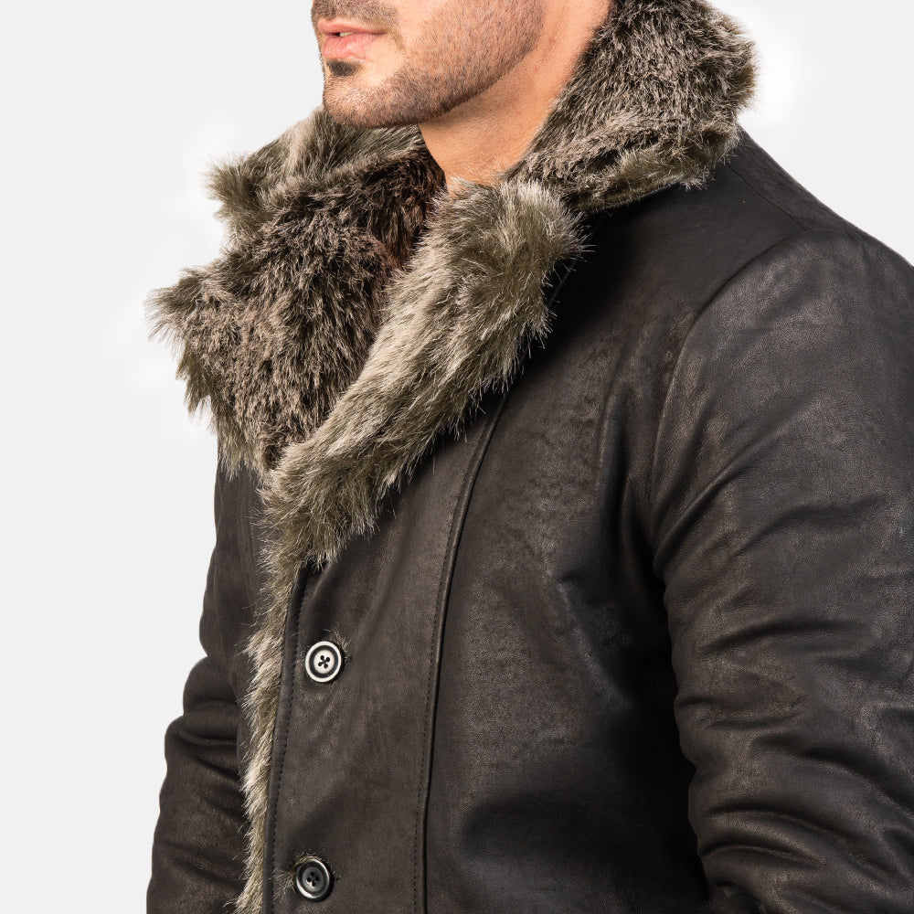 Furlong Black Leather Coat - men's coat in black sheepskin leather, view 6