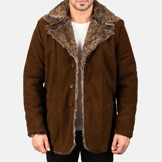 Furlong Brown Suede Leather Coat - men's coat in brown suede leather, view 1