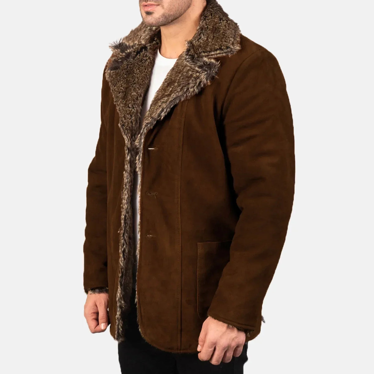 Furlong Brown Suede Leather Coat - men's coat in brown suede leather, view 2