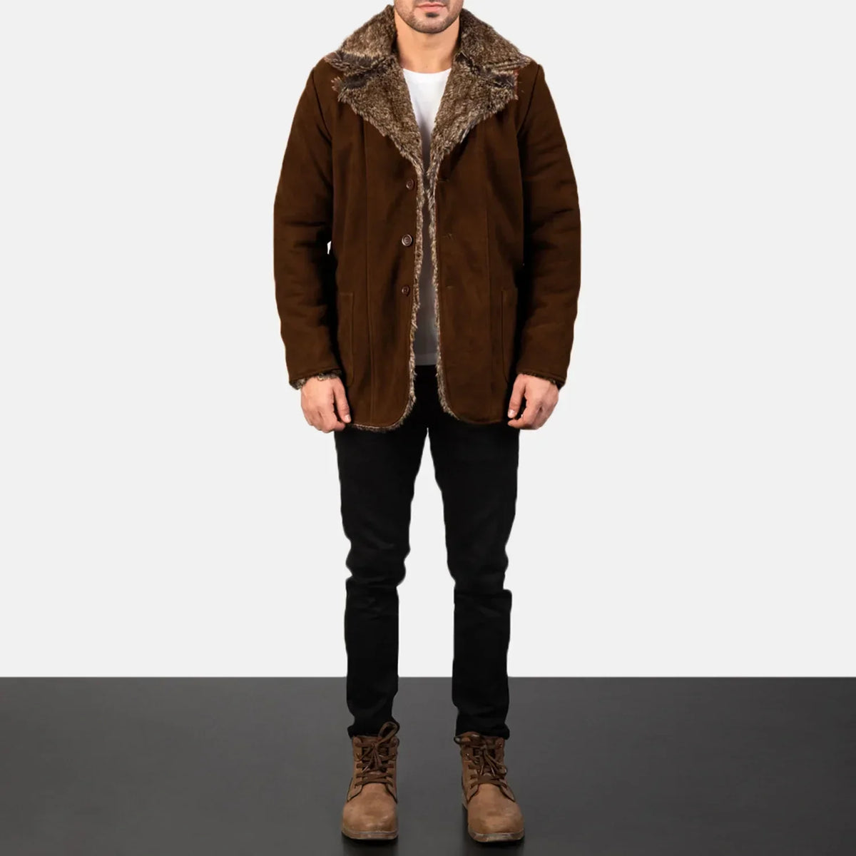 Furlong Brown Suede Leather Coat - men's coat in brown suede leather, view 3