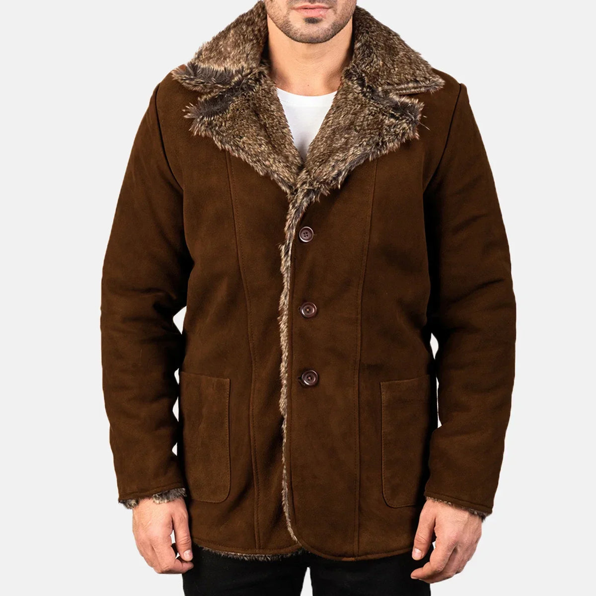 Furlong Brown Suede Leather Coat - men's coat in brown suede leather, view 4
