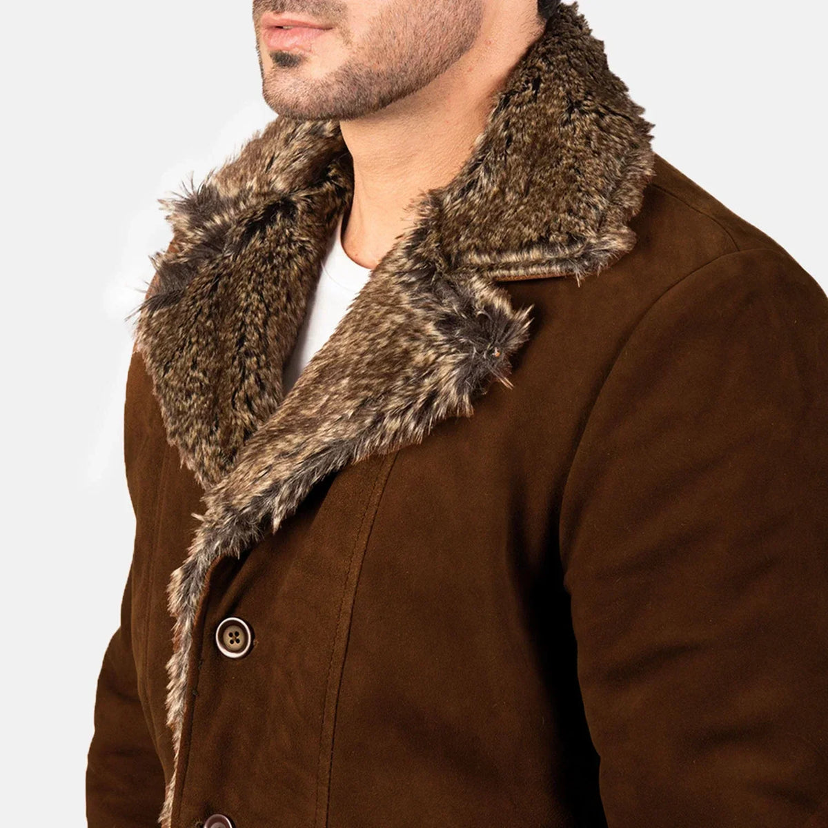 Furlong Brown Suede Leather Coat - men's coat in brown suede leather, view 6