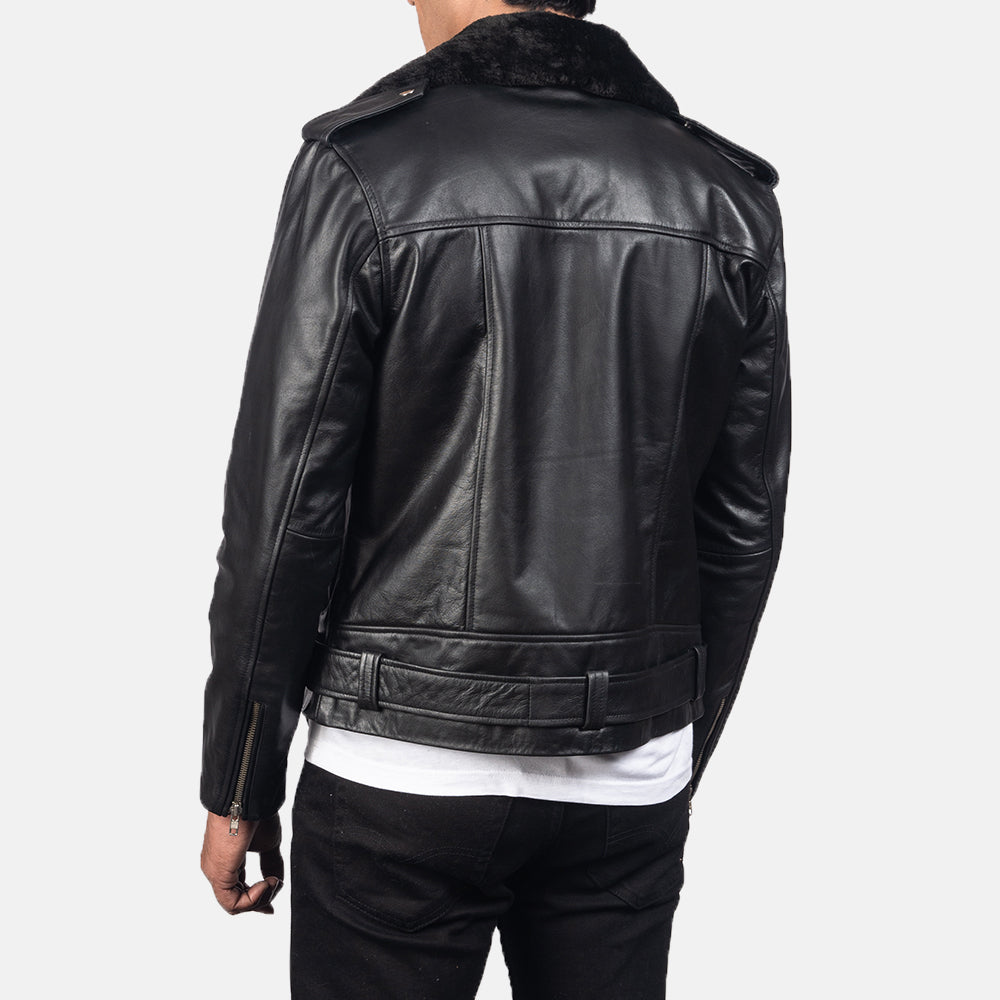 Furton Black Leather Biker Jacket - men's jacket in black cowhide leather, view 4