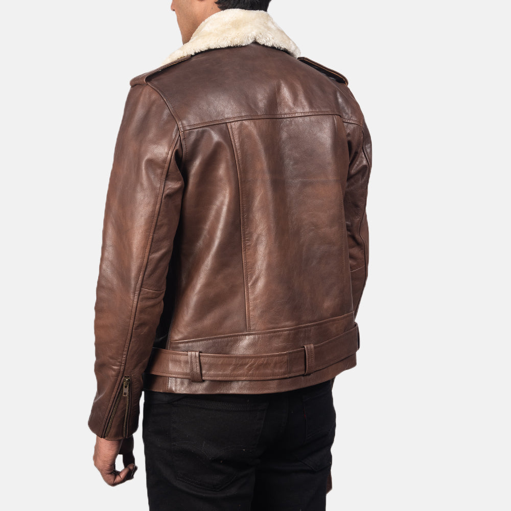 Furton Brown Leather Biker Jacket - men's jacket in brown cowhide leather, view 5