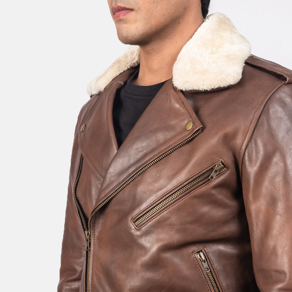 Furton Brown Leather Biker Jacket - men's jacket in brown cowhide leather, view 6