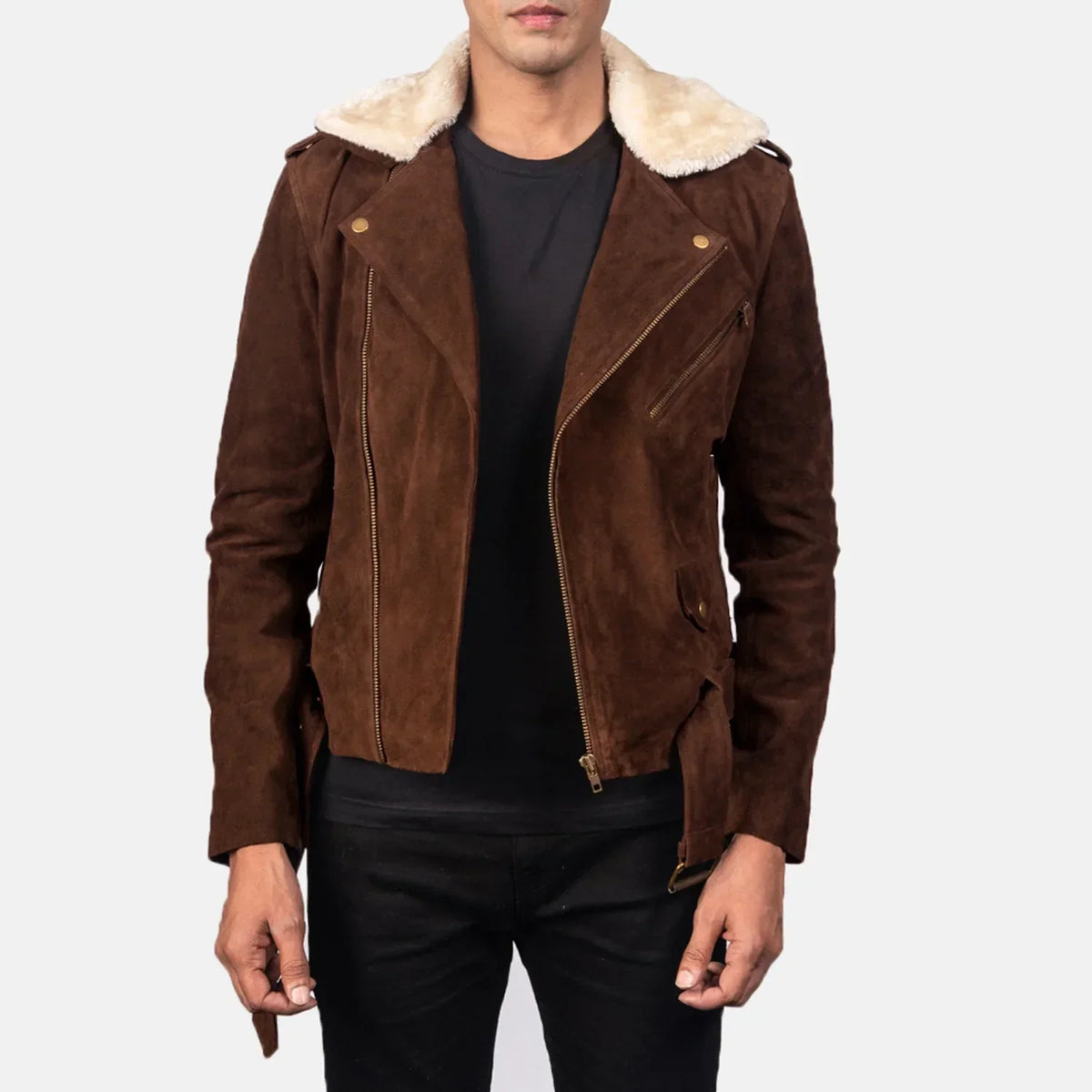 Furton Mocha Suede Biker Jacket - men's jacket in mocha suede leather, view 1