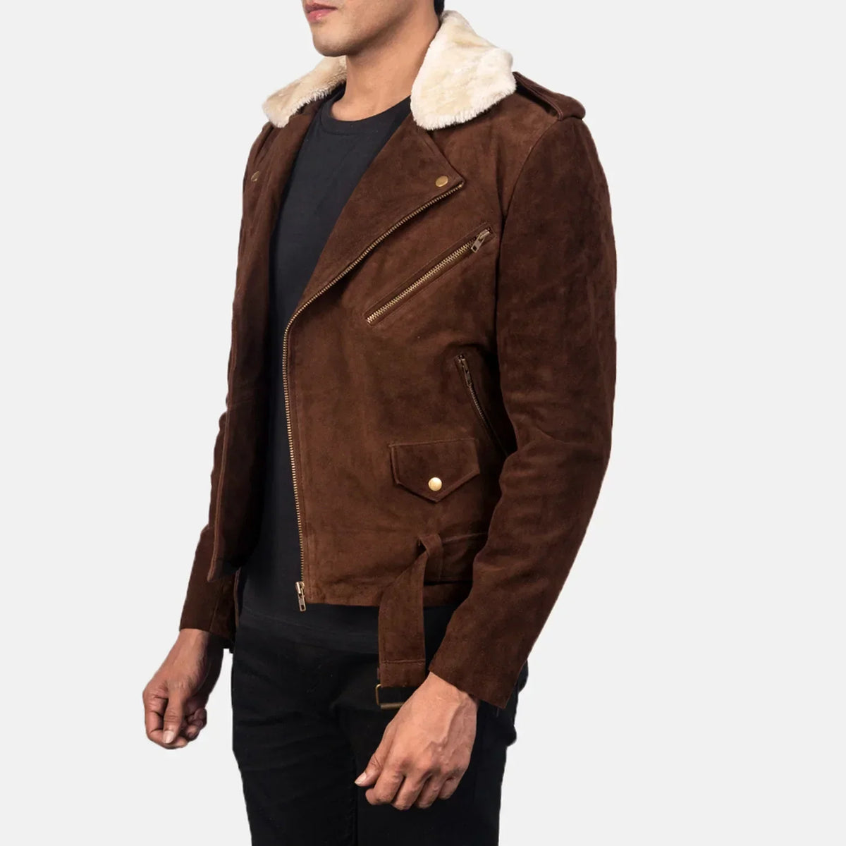 Furton Mocha Suede Biker Jacket - men's jacket in mocha suede leather, view 2