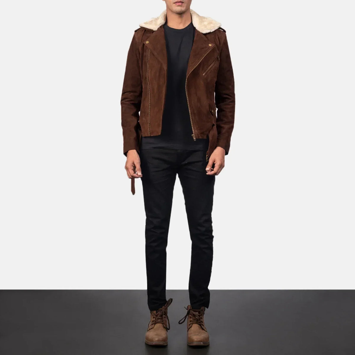 Furton Mocha Suede Biker Jacket - men's jacket in mocha suede leather, view 3