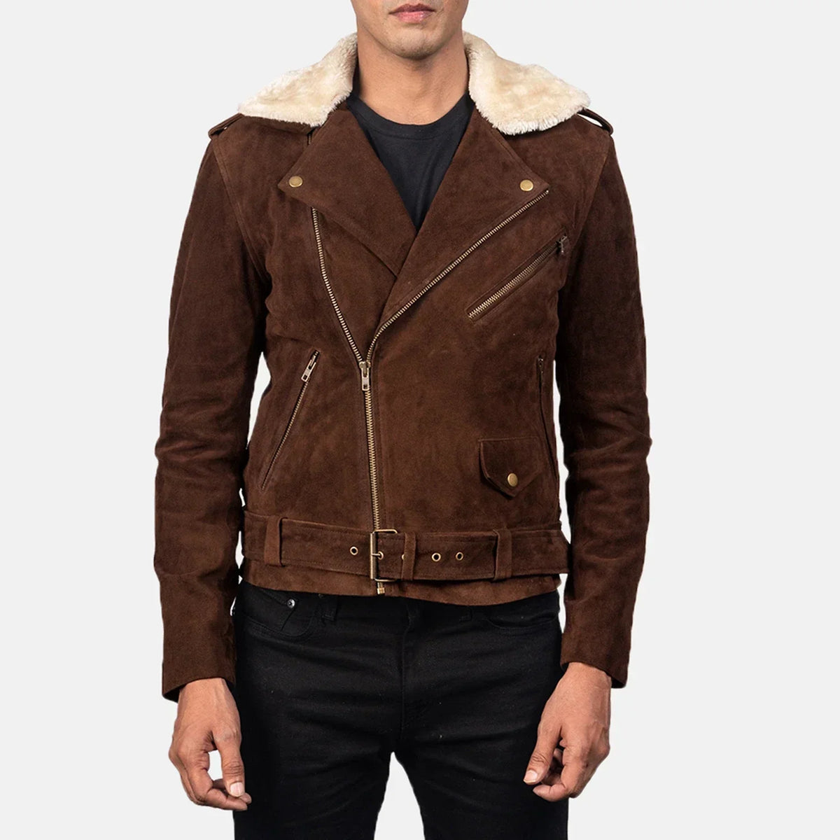 Furton Mocha Suede Biker Jacket - men's jacket in mocha suede leather, view 4