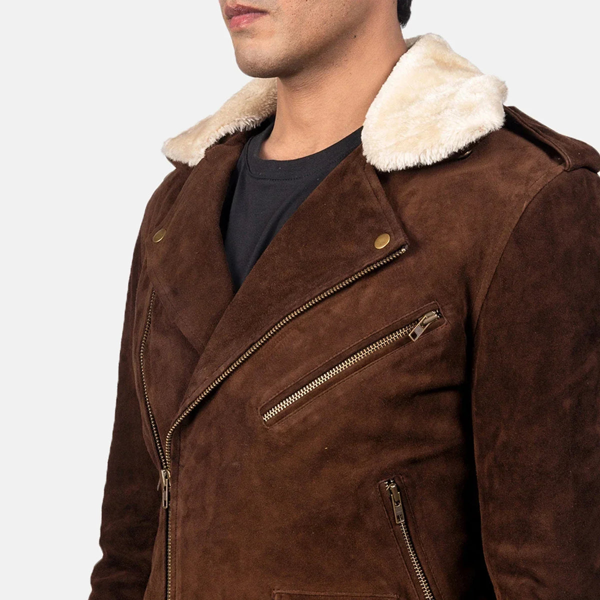 Furton Mocha Suede Biker Jacket - men's jacket in mocha suede leather, view 6