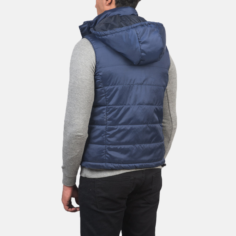 Fuston Blue Hooded Puffer Vest - men's vest in blue nylon-polyester fabric, view 5