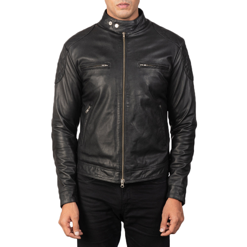 Gatsby Black Leather Biker Jacket - men's jacket in black goatskin leather, view 4