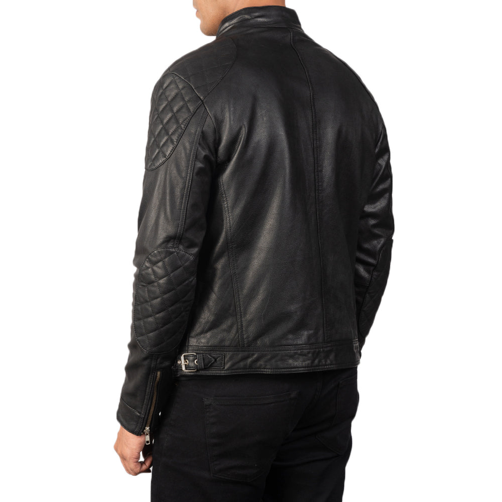 Gatsby Black Leather Biker Jacket - men's jacket in black goatskin leather, view 5