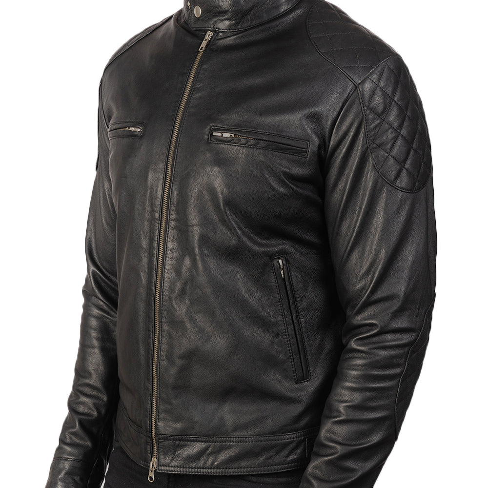 Gatsby Black Leather Biker Jacket - men's jacket in black goatskin leather, view 6