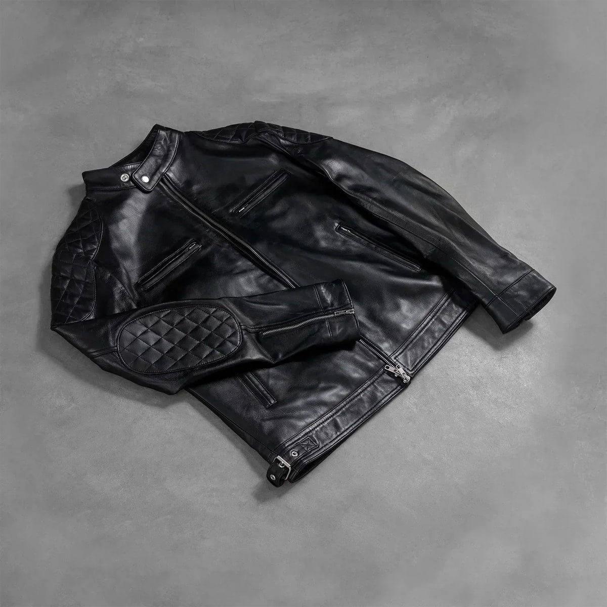 Gatsby Black Leather Biker Jacket - men's jacket in black goatskin leather, view 7