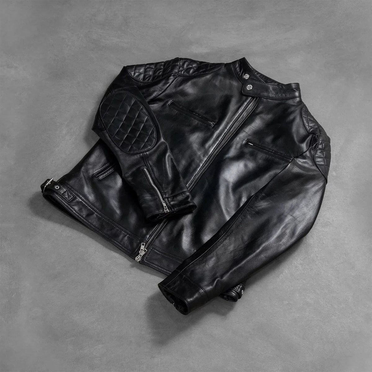 Gatsby Black Leather Biker Jacket - men's jacket in black goatskin leather, view 8