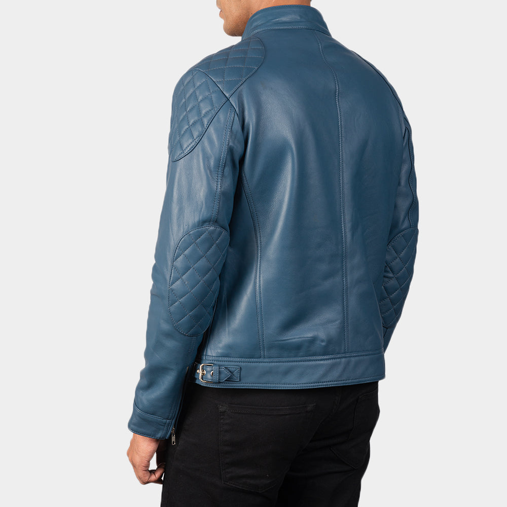 Gatsby Blue Leather Biker Jacket - men's jacket in blue sheepskin leather, view 5