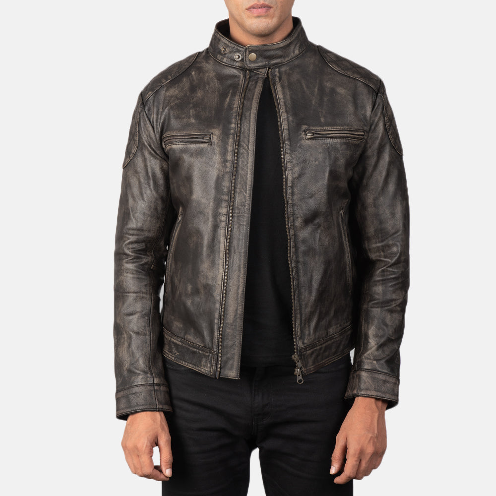 Gatsby Distressed Brown Leather Jacket - men's jacket in brown premium leather, view 1