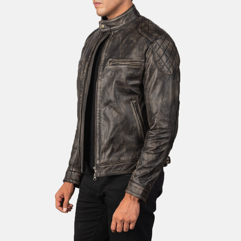 Gatsby Distressed Brown Leather Jacket - men's jacket in brown premium leather, view 2