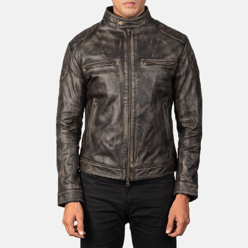 Gatsby Distressed Brown Leather Jacket - men's jacket in brown premium leather, view 3