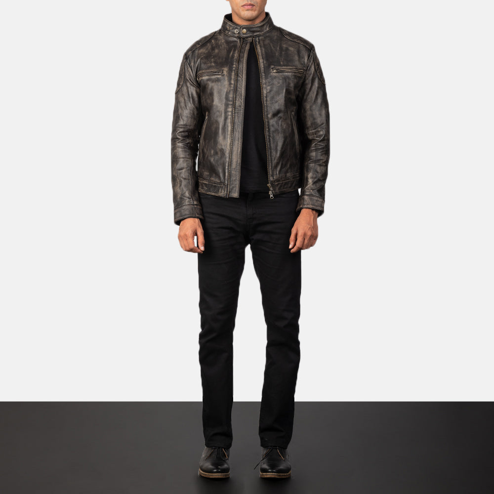 Gatsby Distressed Brown Leather Jacket - men's jacket in brown premium leather, view 4