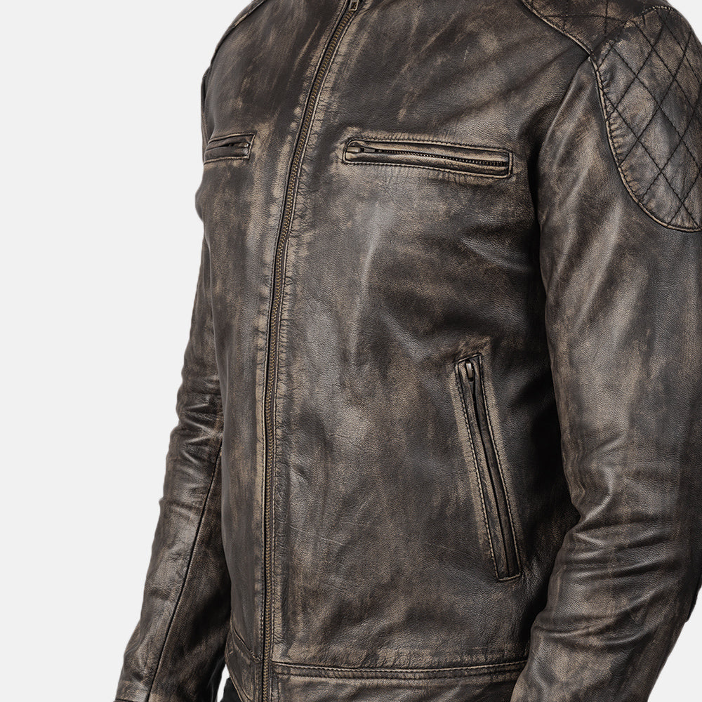 Gatsby Distressed Brown Leather Jacket - men's jacket in brown premium leather, view 6