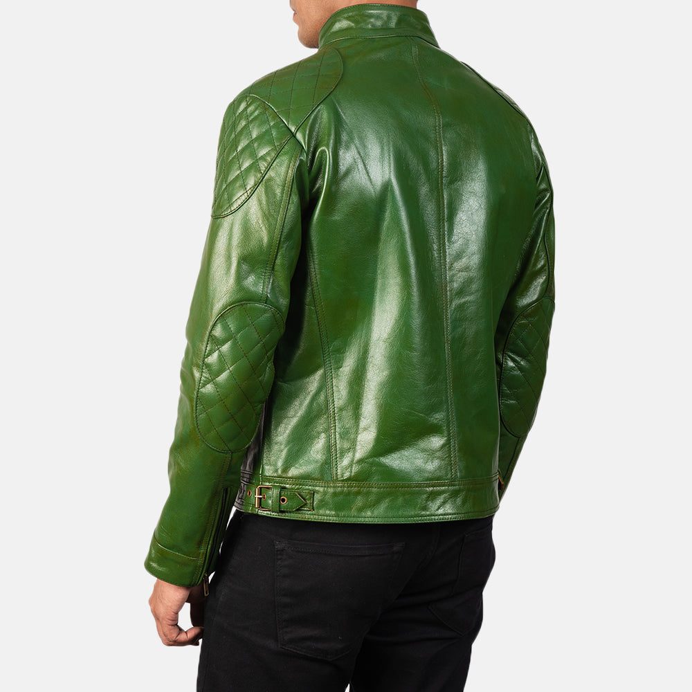 Gatsby Green Leather Biker Jacket - men's jacket in green sheepskin leather, view 5