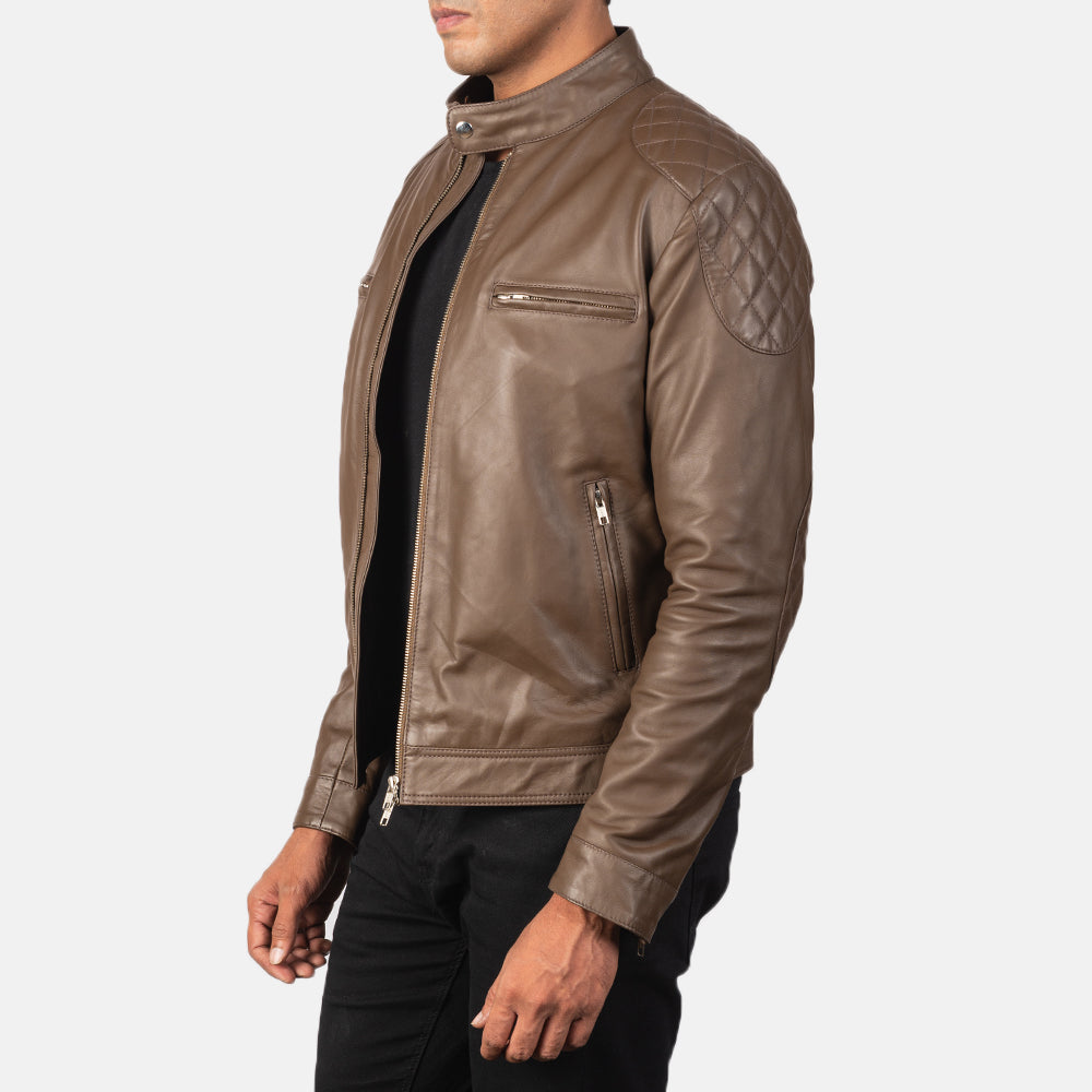 Gatsby Mocha Leather Biker Jacket - men's jacket in mocha sheepskin leather, view 2