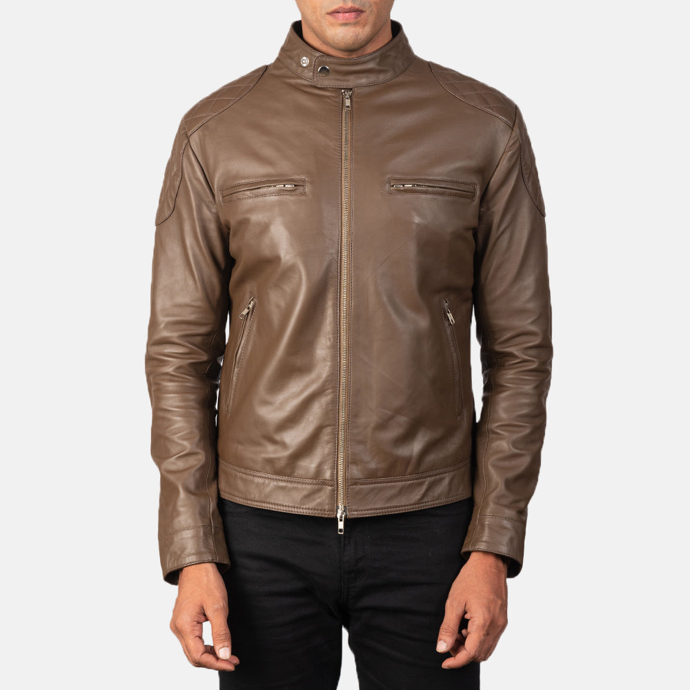 Gatsby Mocha Leather Biker Jacket - men's jacket in mocha sheepskin leather, view 4