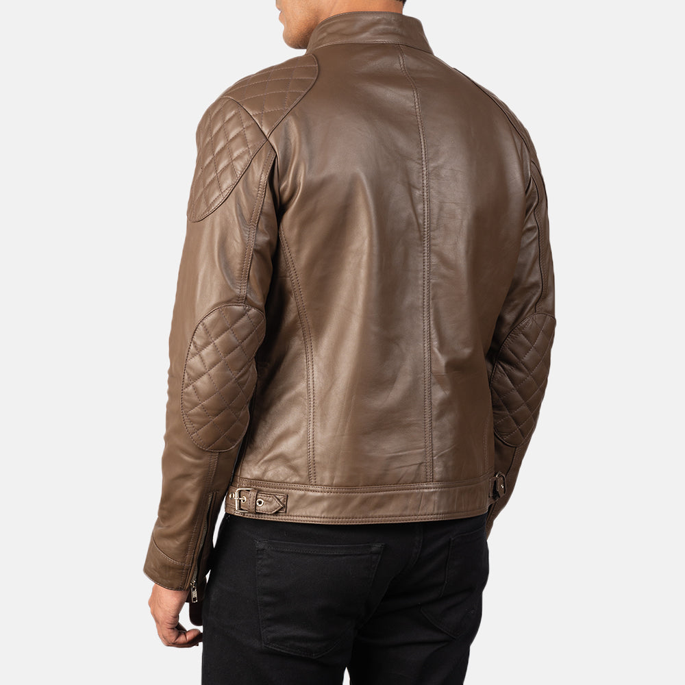 Gatsby Mocha Leather Biker Jacket - men's jacket in mocha sheepskin leather, view 5