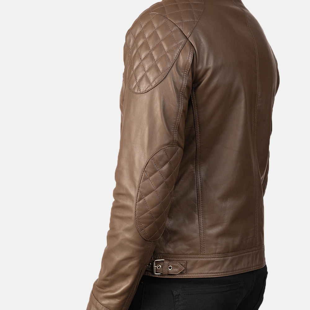 Gatsby Mocha Leather Biker Jacket - men's jacket in mocha sheepskin leather, view 6