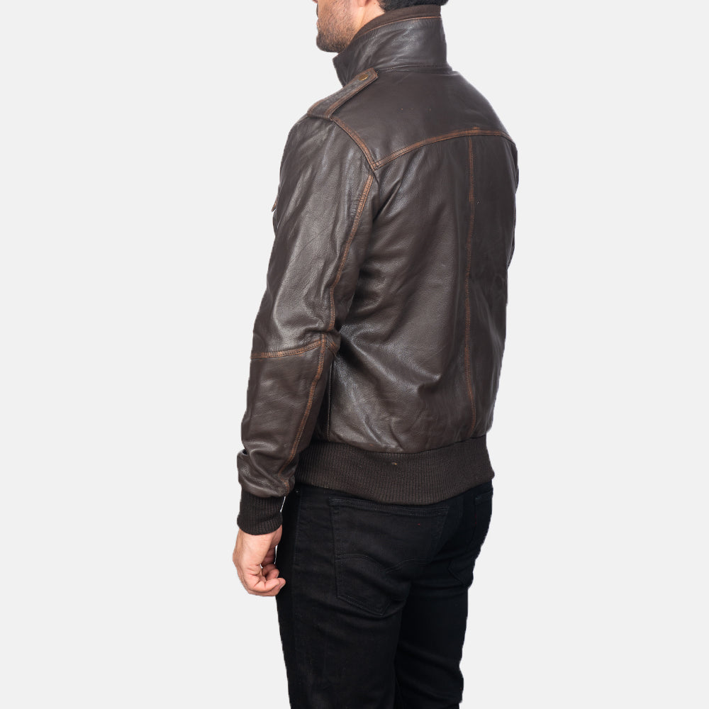 Glen Street Brown Leather Bomber Jacket - men's jacket in brown goatskin leather, view 5