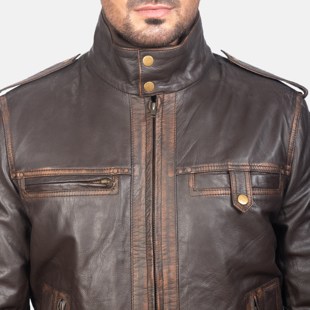 Glen Street Brown Leather Bomber Jacket - men's jacket in brown goatskin leather, view 6