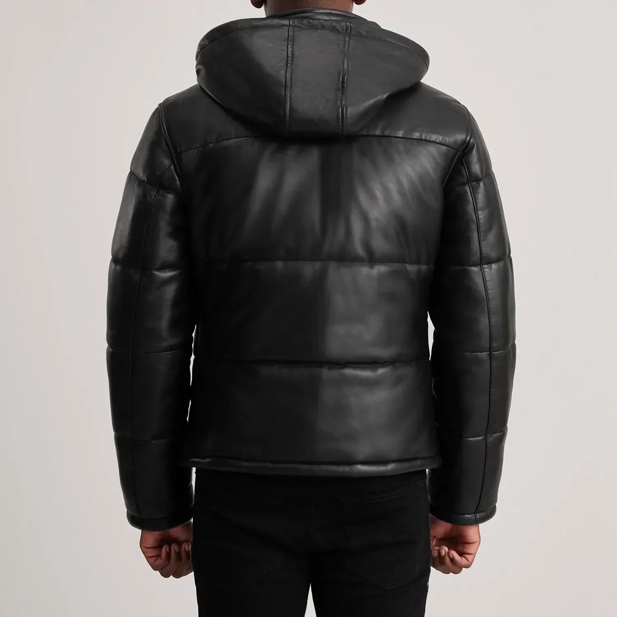 Gordon Black Hooded Leather Puffer Jacket - men's jacket in black sheepskin leather, view 5