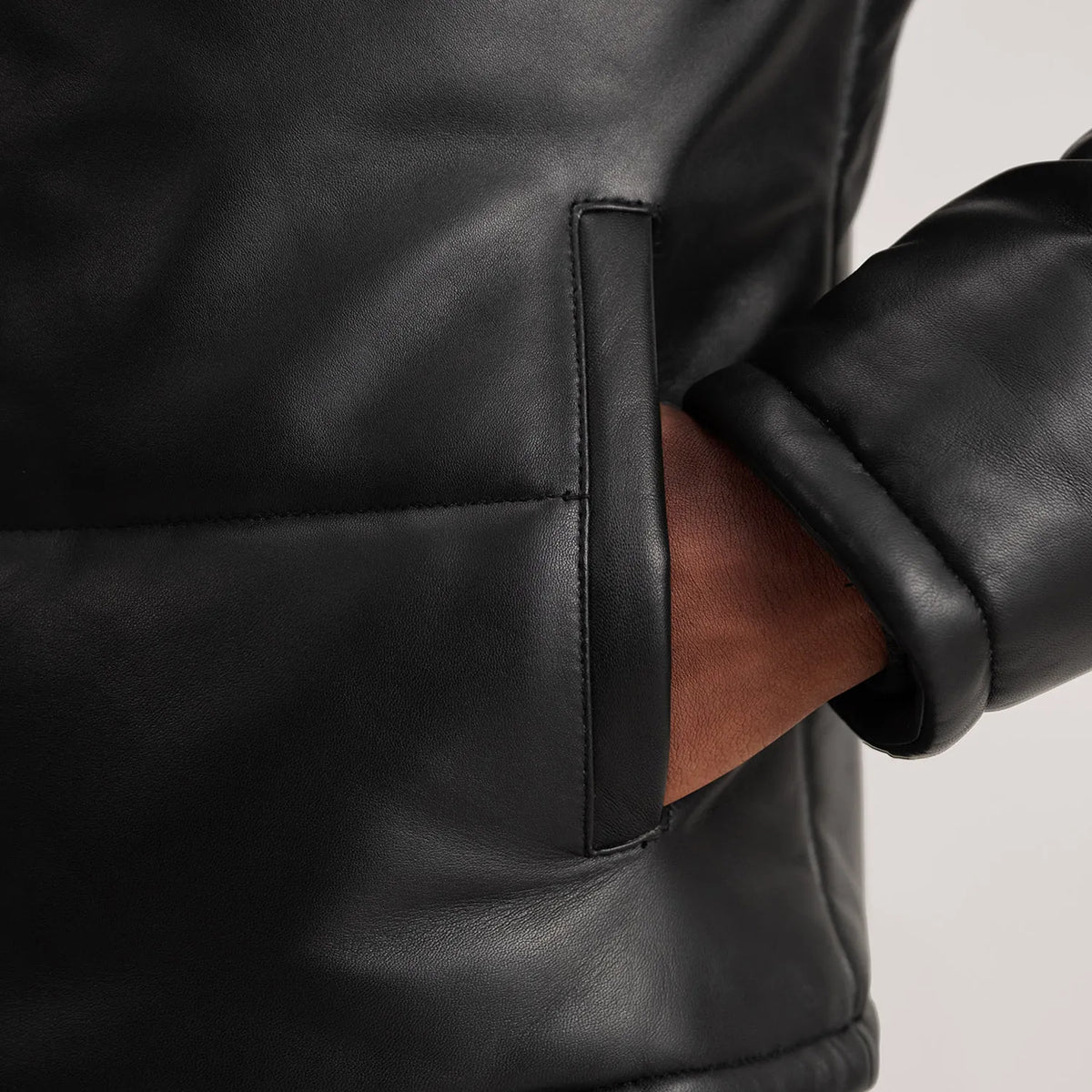 Gordon Black Hooded Leather Puffer Jacket - men's jacket in black sheepskin leather, view 6