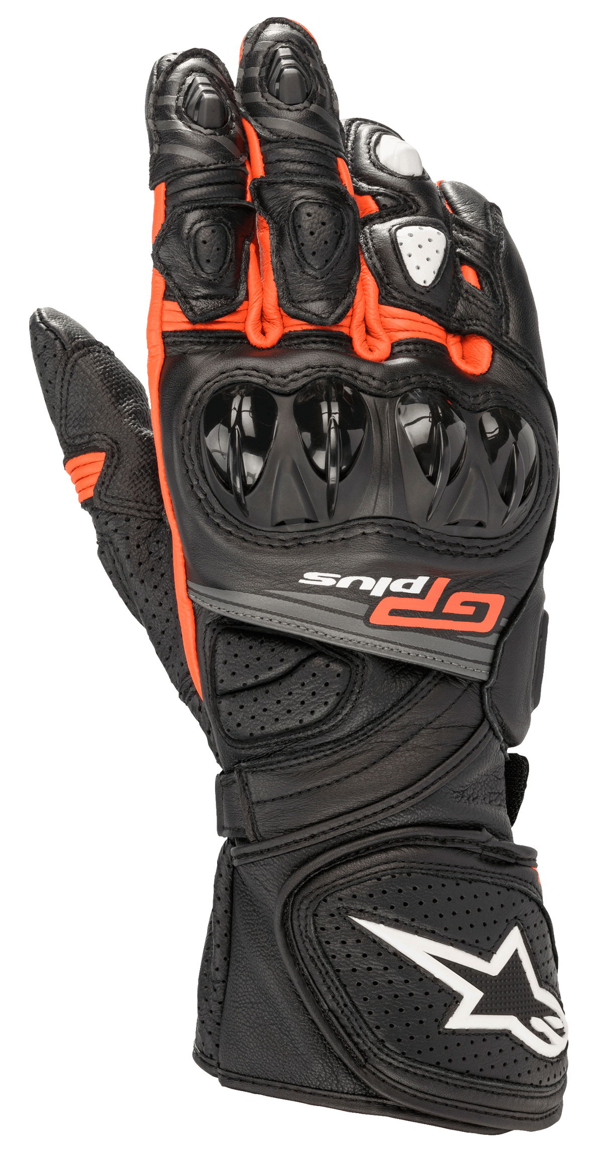 GP Plus R V2 Gloves - Black/Red Fluo - Alpinestars motorcycle gloves, view 1