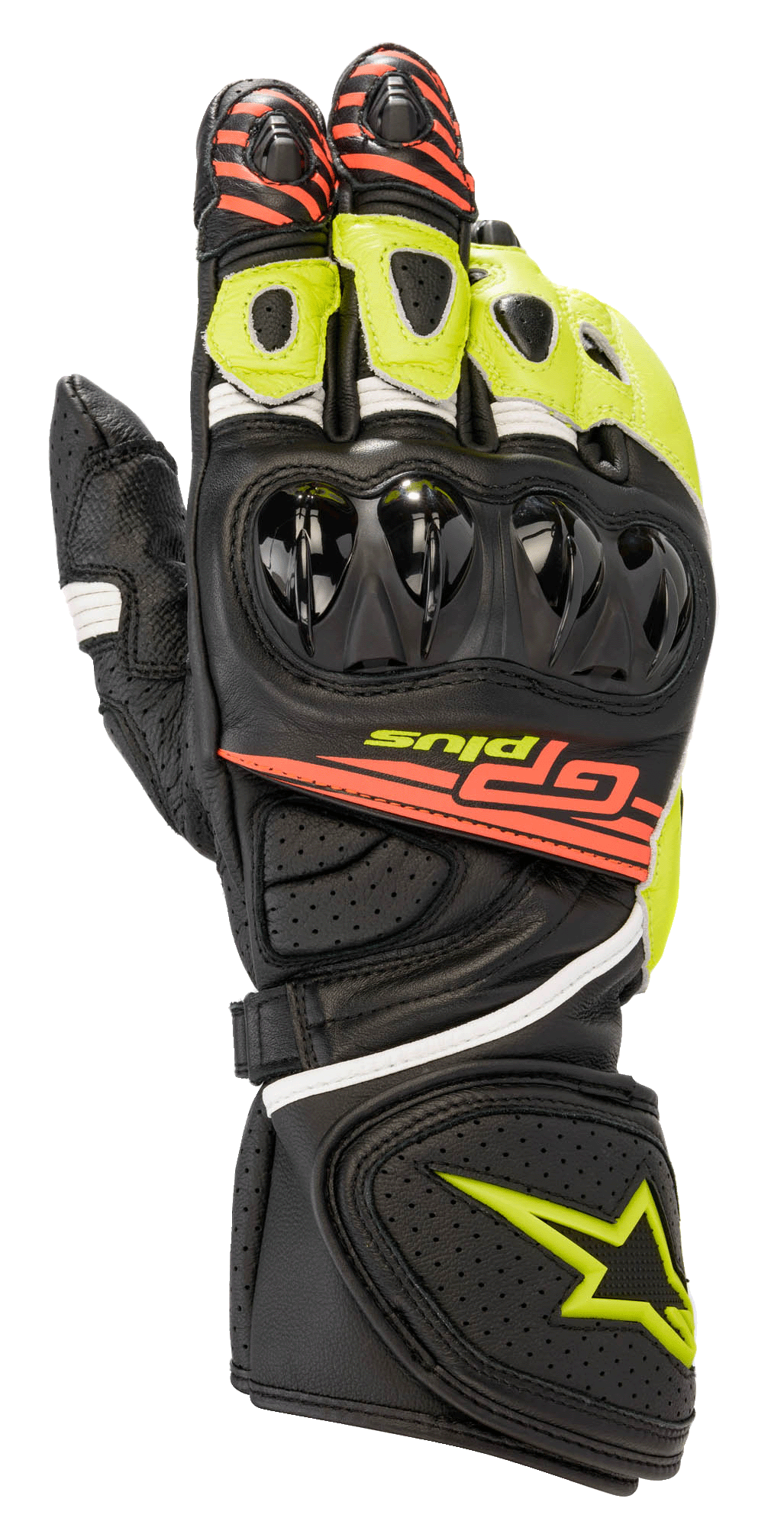 GP Plus R V2 Gloves - Black/Yellow Fluorescent/Red Fluorescent - Alpinestars motorcycle gloves, view 1