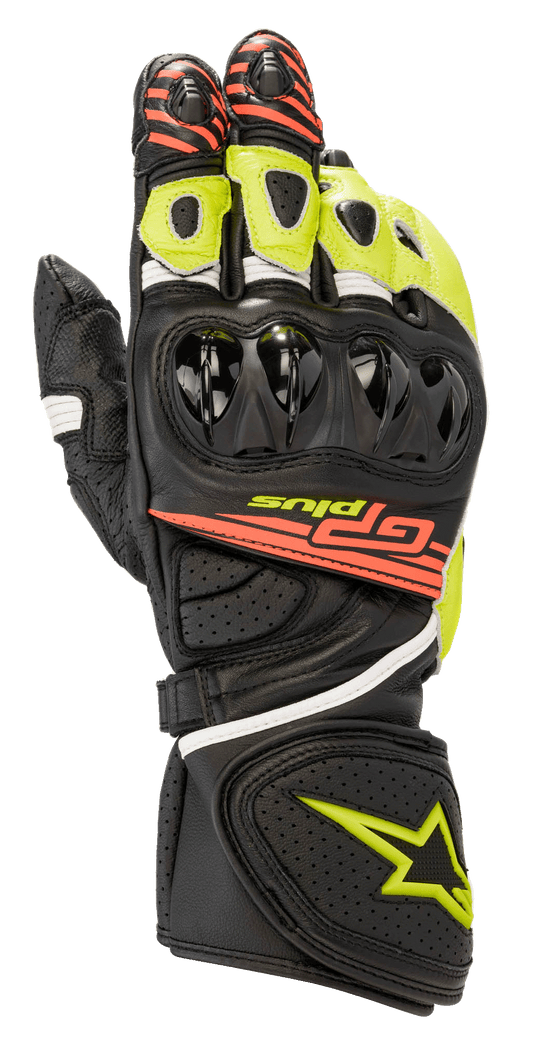 GP Plus R V2 Gloves - Black/Yellow Fluorescent/Red Fluorescent - Alpinestars motorcycle gloves, view 1
