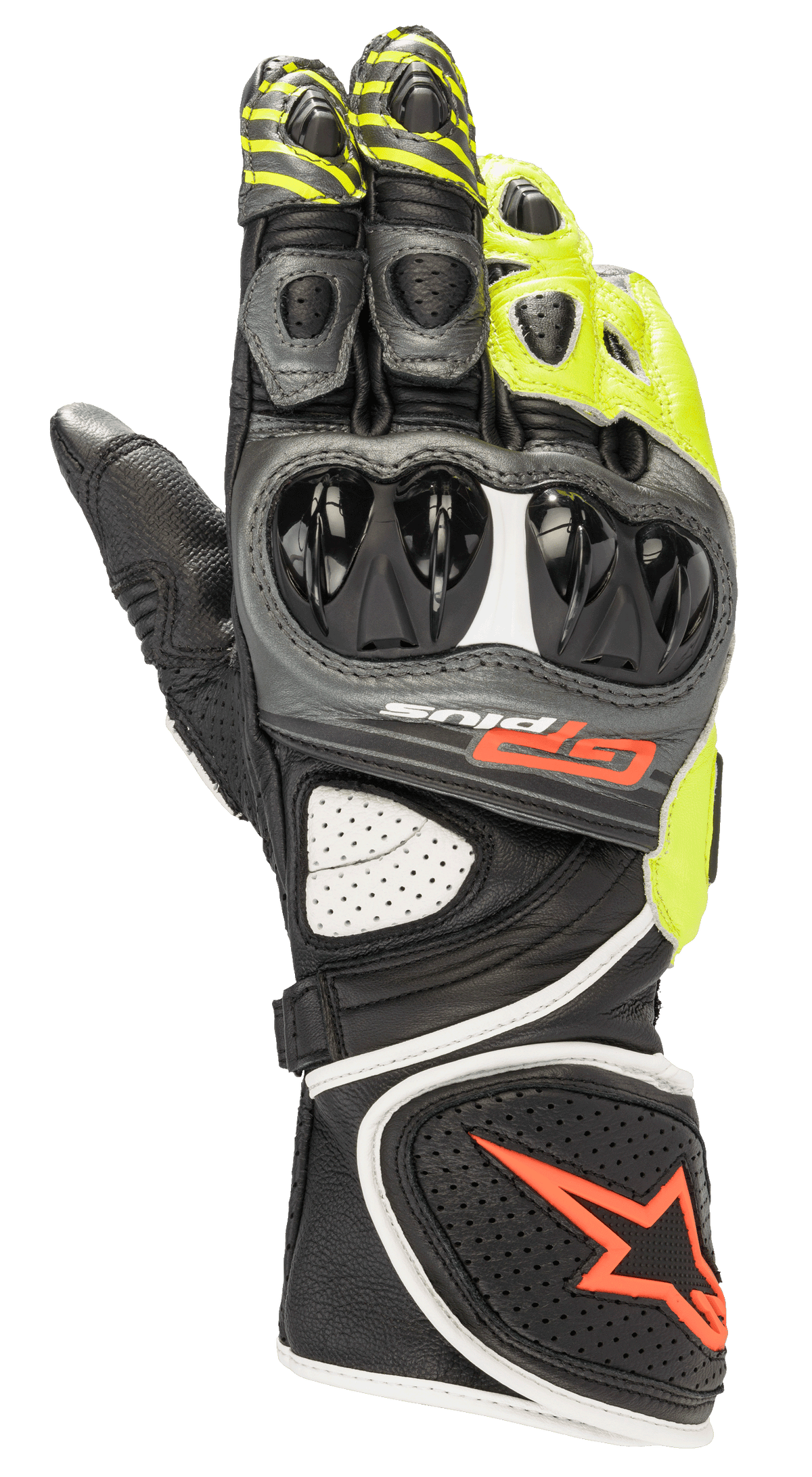 GP Plus R V2 Gloves - Metallic Gray/Black/Yellow/Red Fluo - Alpinestars motorcycle gloves, view 1