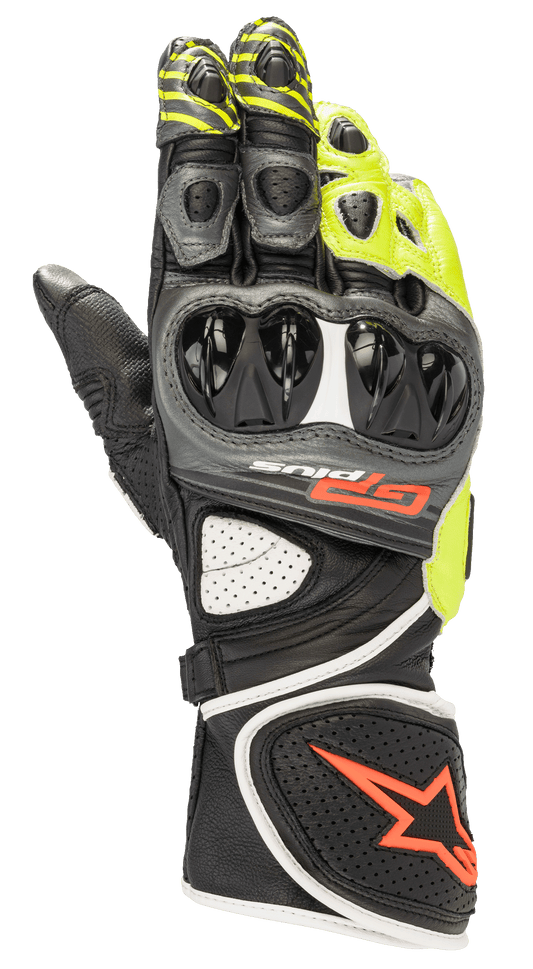 GP Plus R V2 Gloves - Metallic Gray/Black/Yellow/Red Fluo - Alpinestars motorcycle gloves, view 1