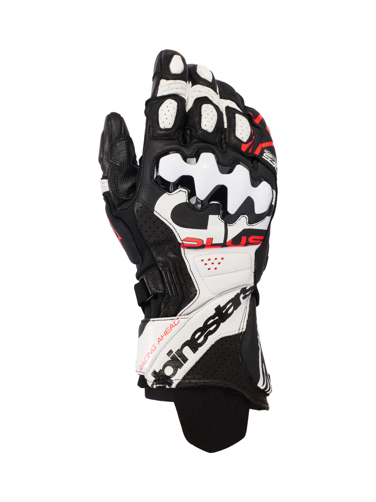 GP Plus R V3 Leather Gloves - Black/White/Red Fluo - Alpinestars motorcycle gloves, view 1