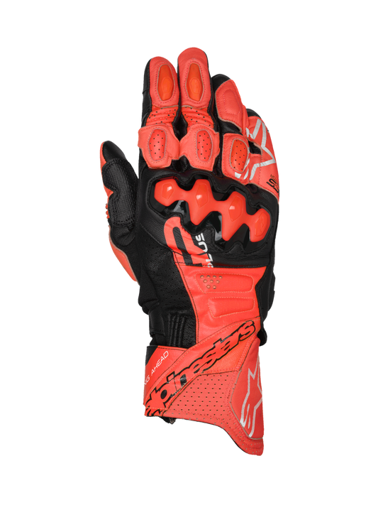 GP Plus R V3 Leather Gloves - Bright Red/Red Fluo/Black - Alpinestars motorcycle gloves, view 1