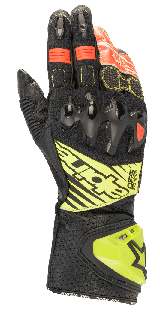 GP Tech V2 Gloves - Black/Yellow Fluo/White/Red Fluo - Alpinestars motorcycle gloves, view 1