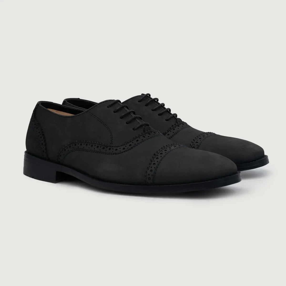 Greyson Brogues Oxford Black Nubuck Leather Shoes - men's shoes in black nubuck leather, view 1