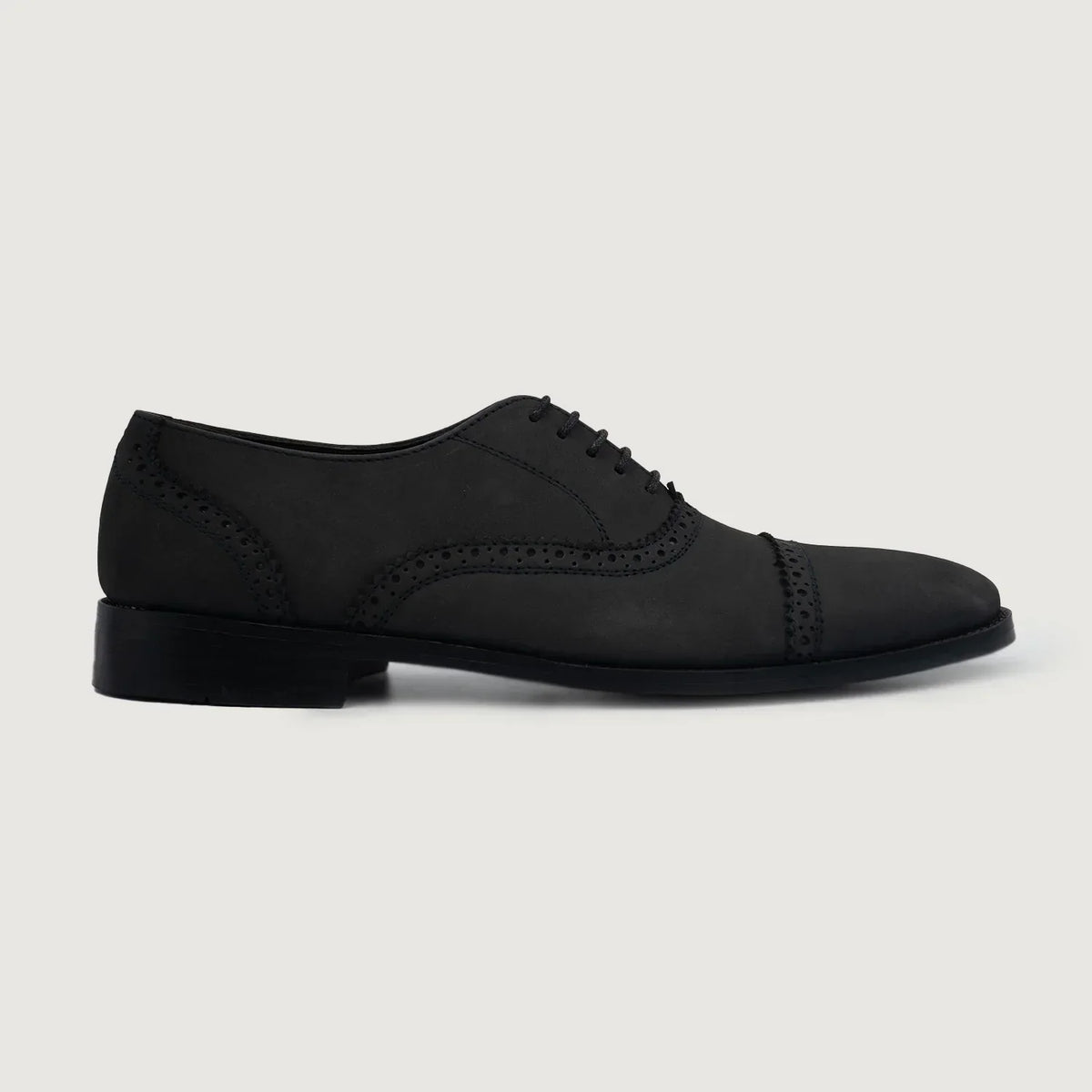 Greyson Brogues Oxford Black Nubuck Leather Shoes - men's shoes in black nubuck leather, view 2