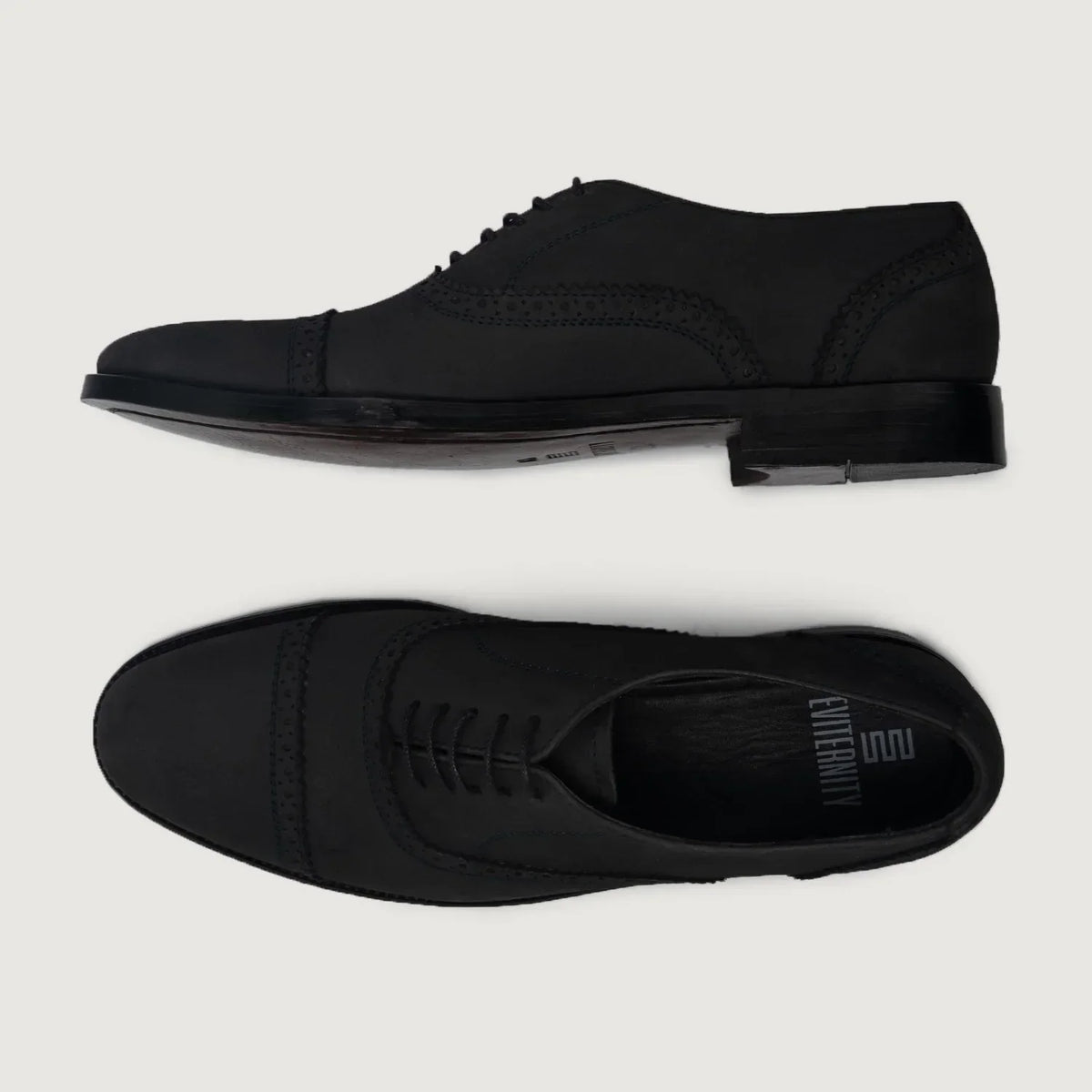 Greyson Brogues Oxford Black Nubuck Leather Shoes - men's shoes in black nubuck leather, view 3