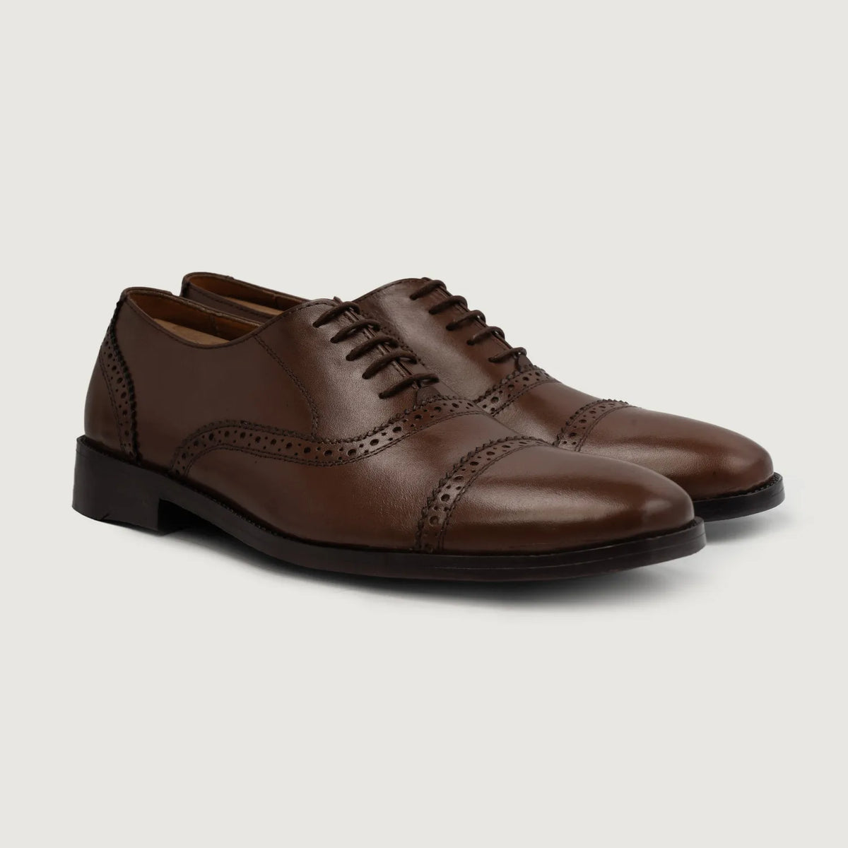 Greyson Brogues Oxford Brown Leather Shoes - men's shoes in brown cowhide leather, view 1