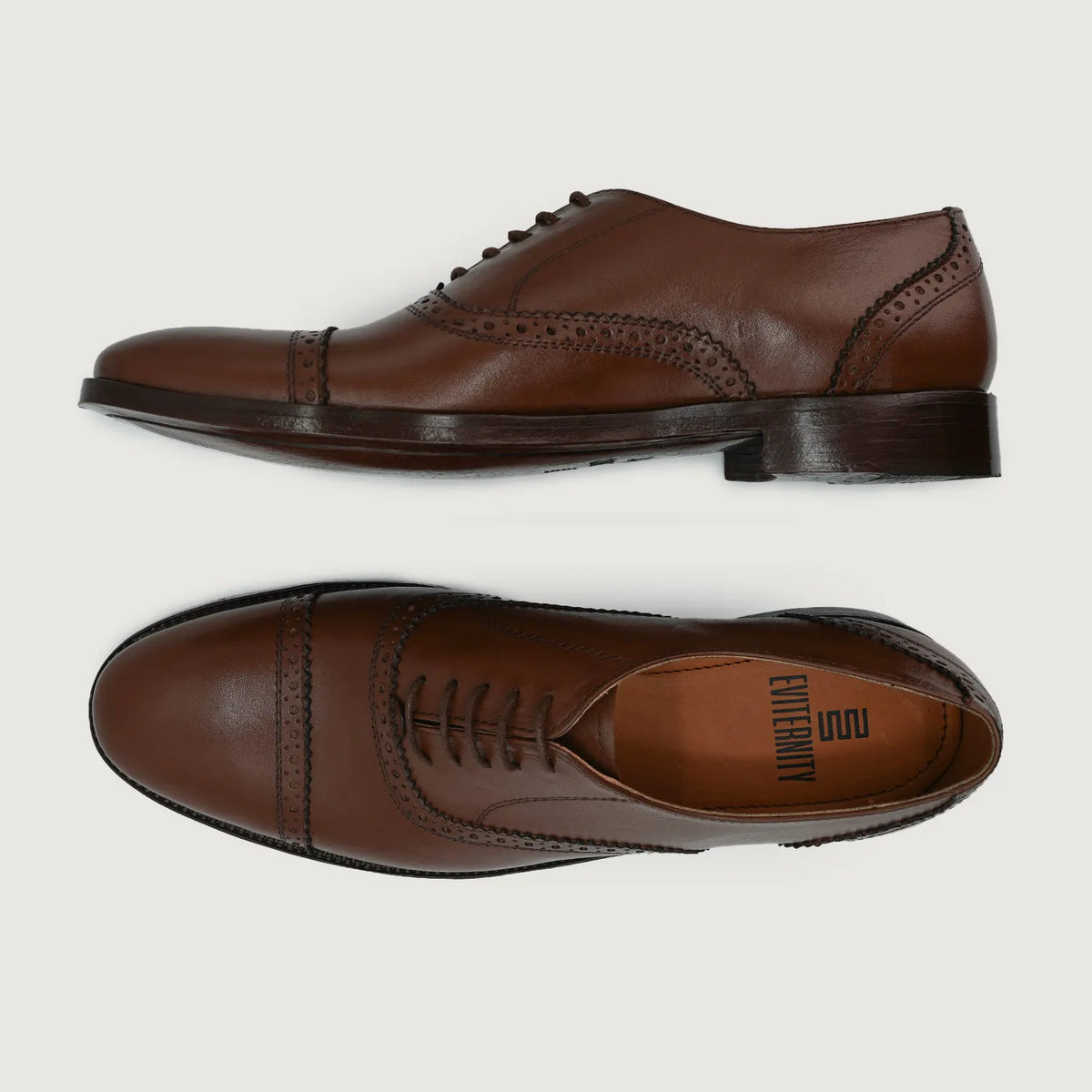 Greyson Brogues Oxford Brown Leather Shoes - men's shoes in brown cowhide leather, view 3