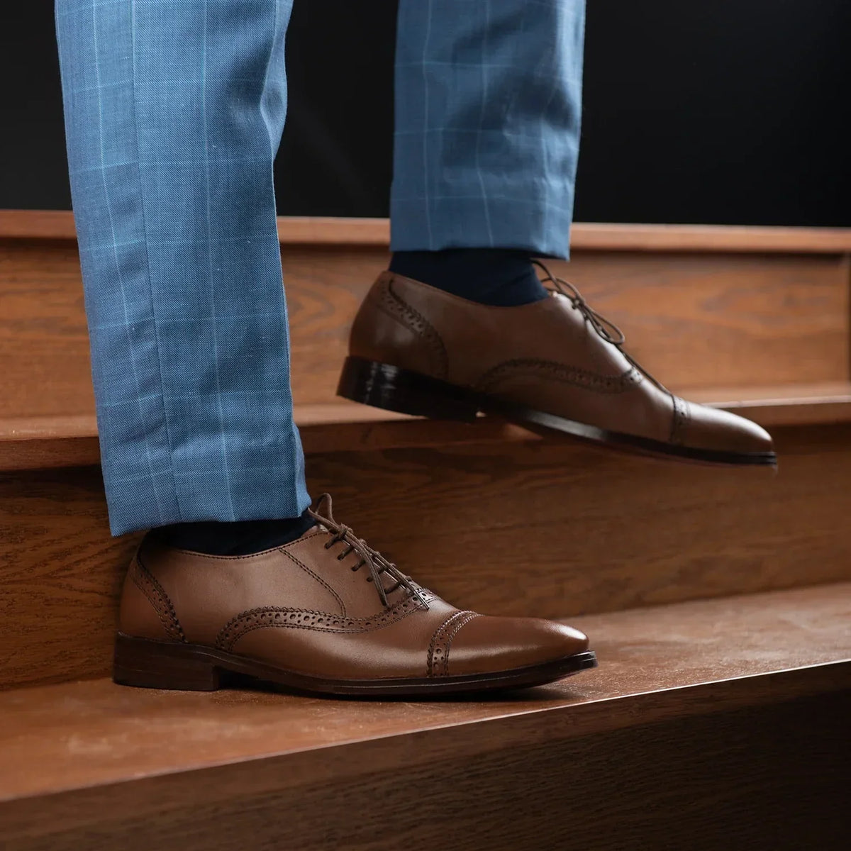 Greyson Brogues Oxford Brown Leather Shoes - men's shoes in brown cowhide leather, view 9