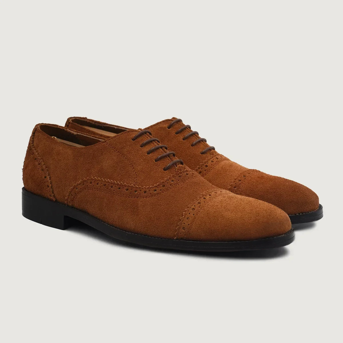 Greyson Brogues Oxford Brown Suede Leather Shoes - men's shoes in brown suede leather, view 1